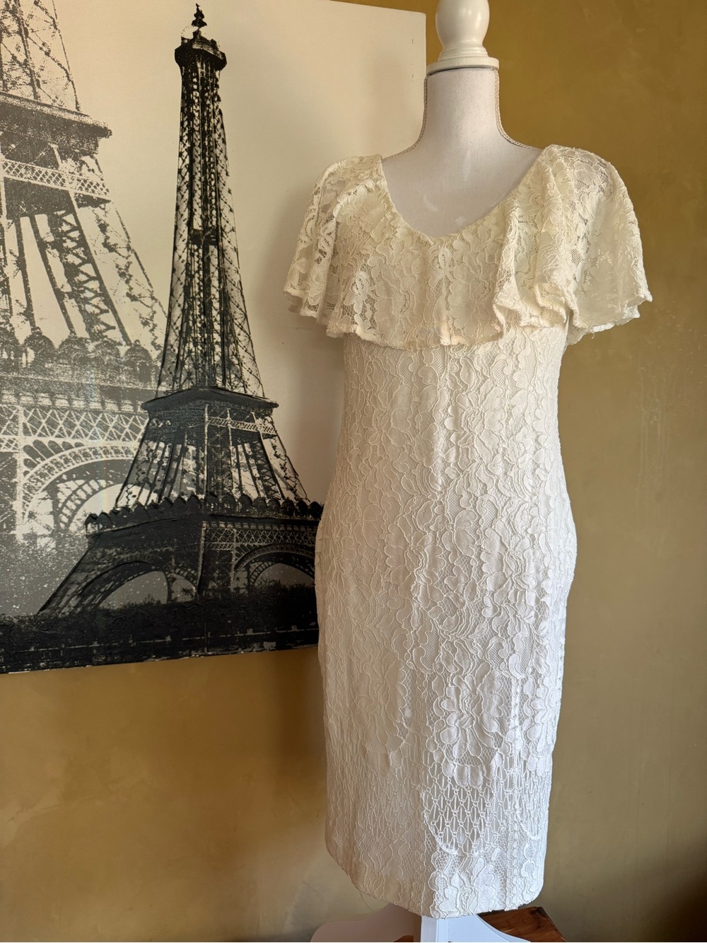Ralph Lauren Cream Lace Ruffle Midi Dress